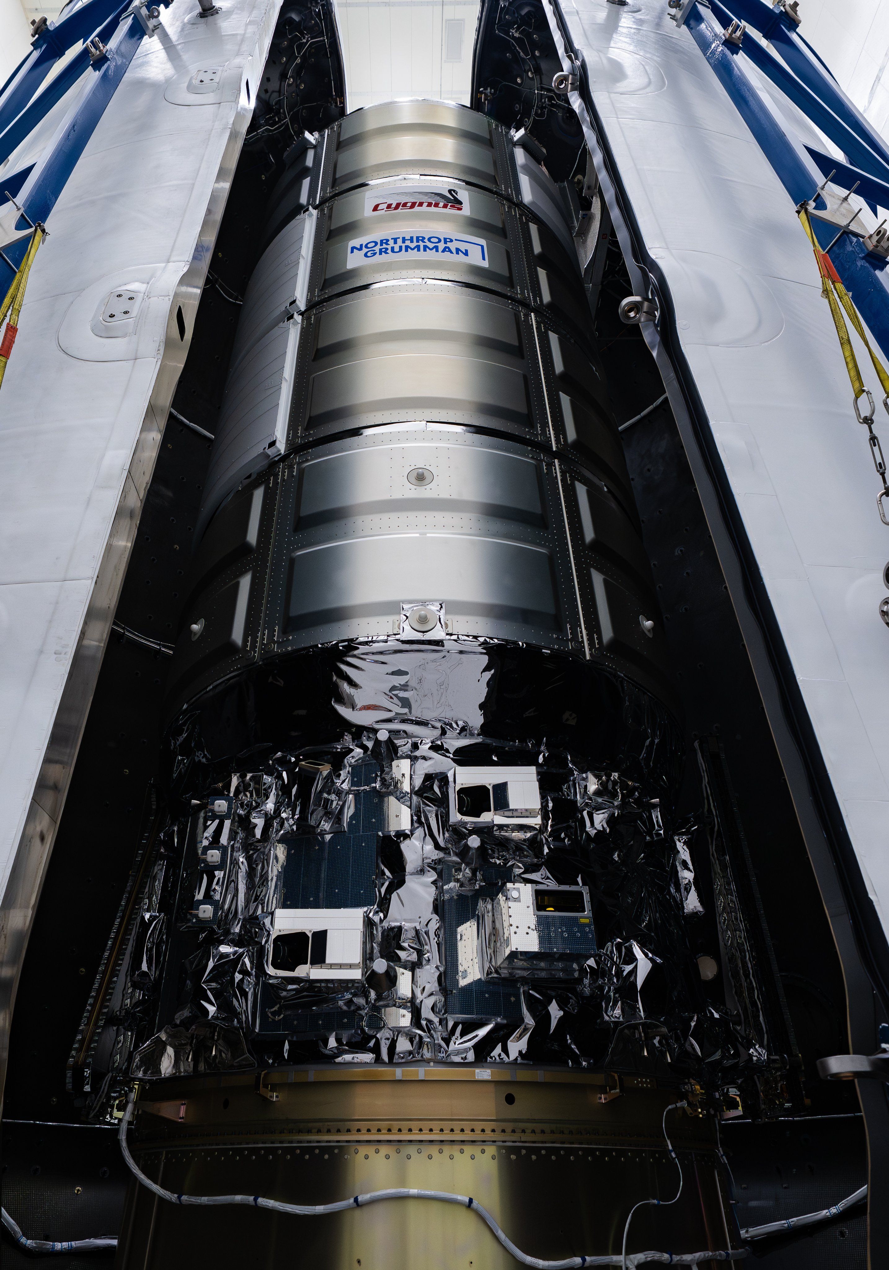 Cygnus XL spacecraft encapsulated inside the Falcon 9 payload fairing before launch